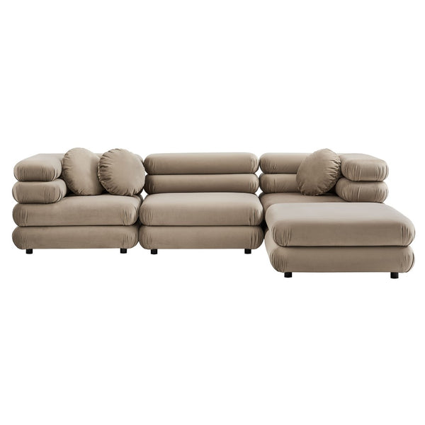 Modway Furniture Jubilee Modway Four Piece Velvet Sectional with Tufted Cushions for Modern Living Taupe EEI-7004-TAU