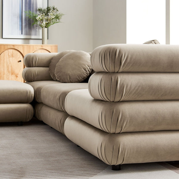 Modway Furniture Jubilee Modway Four Piece Velvet Sectional with Tufted Cushions for Modern Living Taupe EEI-7004-TAU