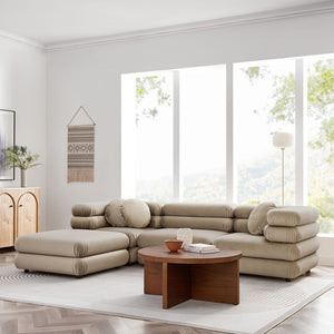 Modway Furniture Jubilee Modway Four Piece Velvet Sectional with Tufted Cushions for Modern Living Taupe EEI-7004-TAU