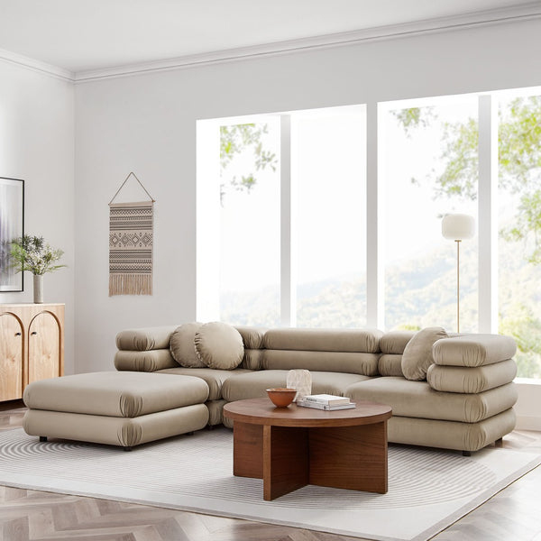 Modway Furniture Jubilee Modway Four Piece Velvet Sectional with Tufted Cushions for Modern Living Taupe EEI-7004-TAU