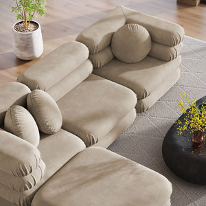 Modway Furniture Jubilee Modway Four Piece Velvet Sectional with Tufted Cushions for Modern Living Taupe EEI-7004-TAU