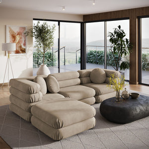 Modway Furniture Jubilee Modway Four Piece Velvet Sectional with Tufted Cushions for Modern Living Taupe EEI-7004-TAU