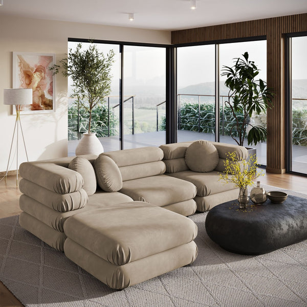 Modway Furniture Jubilee Modway Four Piece Velvet Sectional with Tufted Cushions for Modern Living Taupe EEI-7004-TAU