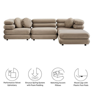 Modway Furniture Jubilee Modway Four Piece Velvet Sectional with Tufted Cushions for Modern Living Taupe EEI-7004-TAU