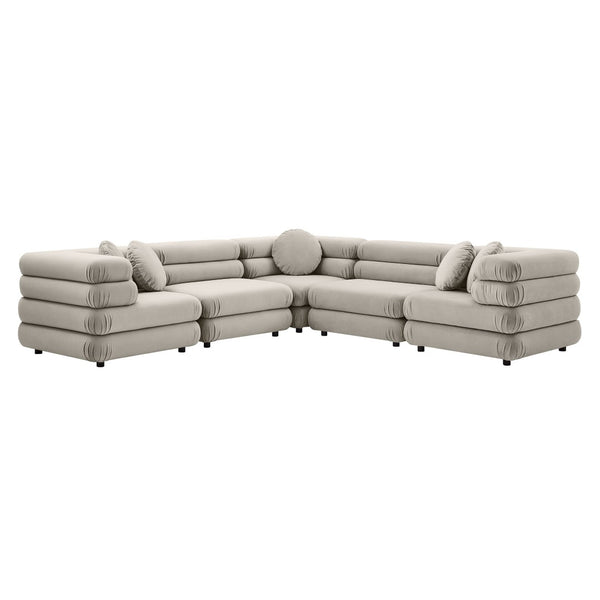 Modway Furniture Jubilee Mid-century Tufted Performance Velvet Modular Sectional for Modern Living Rooms Almond EEI-7005-ALM