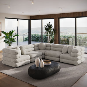 Modway Furniture Jubilee Mid-century Tufted Performance Velvet Modular Sectional for Modern Living Rooms Almond EEI-7005-ALM