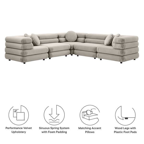 Modway Furniture Jubilee Mid-century Tufted Performance Velvet Modular Sectional for Modern Living Rooms Almond EEI-7005-ALM