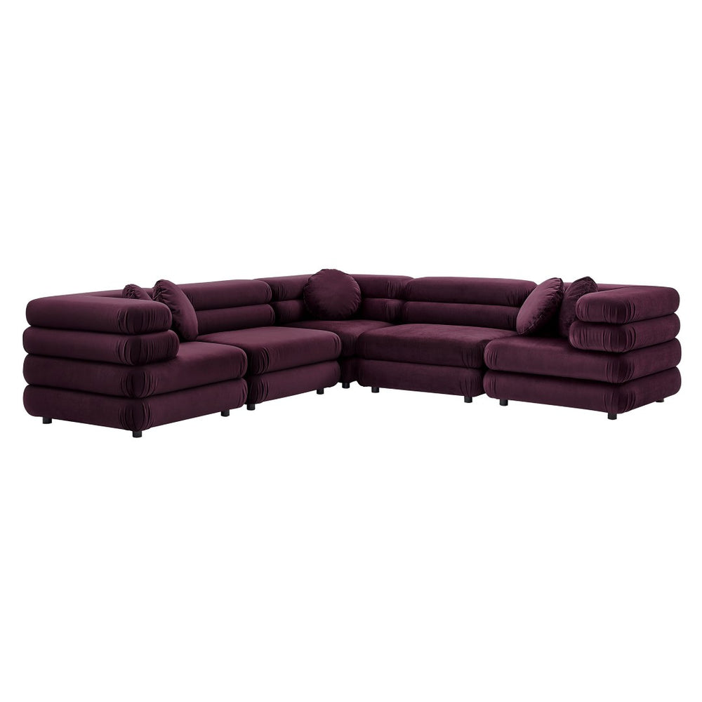 Modway Furniture Jubilee Mid-century Tufted Performance Velvet Modular Sectional for Modern Living Rooms Mulberry EEI-7005-MUL