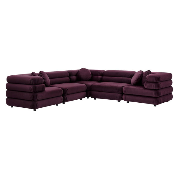 Modway Furniture Jubilee Mid-century Tufted Performance Velvet Modular Sectional for Modern Living Rooms Mulberry EEI-7005-MUL