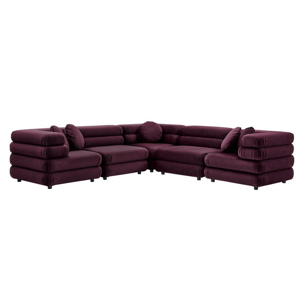 Modway Furniture Jubilee Mid-century Tufted Performance Velvet Modular Sectional for Modern Living Rooms Mulberry EEI-7005-MUL