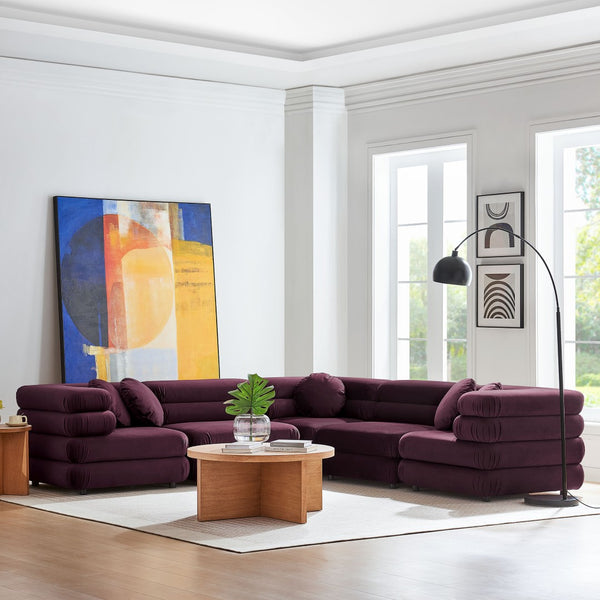 Modway Furniture Jubilee Mid-century Tufted Performance Velvet Modular Sectional for Modern Living Rooms Mulberry EEI-7005-MUL
