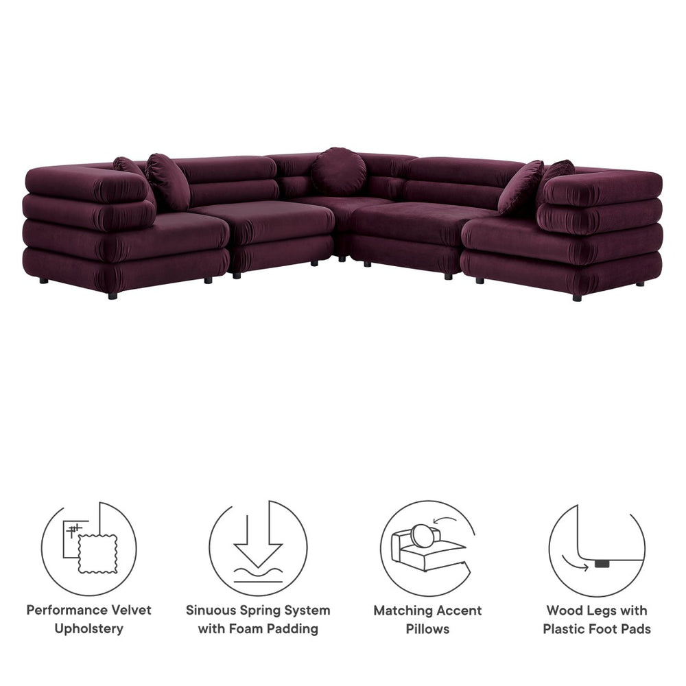 Modway Furniture Jubilee Mid-century Tufted Performance Velvet Modular Sectional for Modern Living Rooms Mulberry EEI-7005-MUL