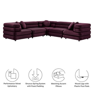 Modway Furniture Jubilee Mid-century Tufted Performance Velvet Modular Sectional for Modern Living Rooms Mulberry EEI-7005-MUL