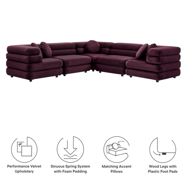 Modway Furniture Jubilee Mid-century Tufted Performance Velvet Modular Sectional for Modern Living Rooms Mulberry EEI-7005-MUL