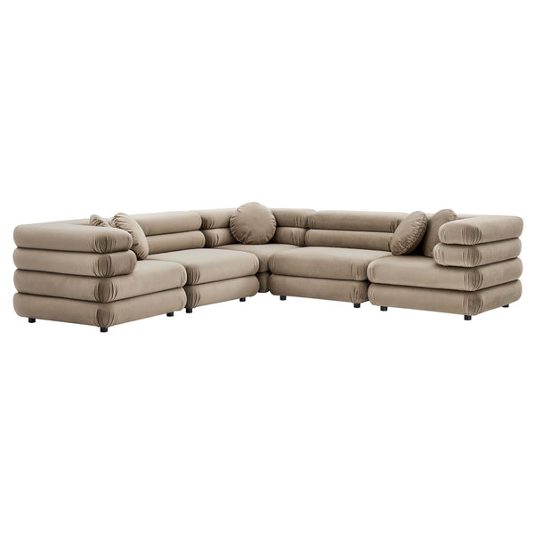 Modway Furniture Jubilee Mid-century Tufted Performance Velvet Modular Sectional for Modern Living Rooms Taupe EEI-7005-TAU