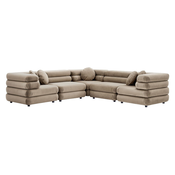 Modway Furniture Jubilee Mid-century Tufted Performance Velvet Modular Sectional for Modern Living Rooms Taupe EEI-7005-TAU