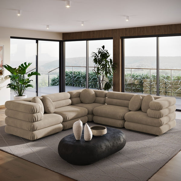 Modway Furniture Jubilee Mid-century Tufted Performance Velvet Modular Sectional for Modern Living Rooms Taupe EEI-7005-TAU