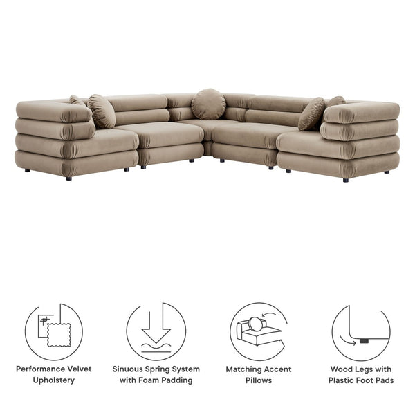 Modway Furniture Jubilee Mid-century Tufted Performance Velvet Modular Sectional for Modern Living Rooms Taupe EEI-7005-TAU
