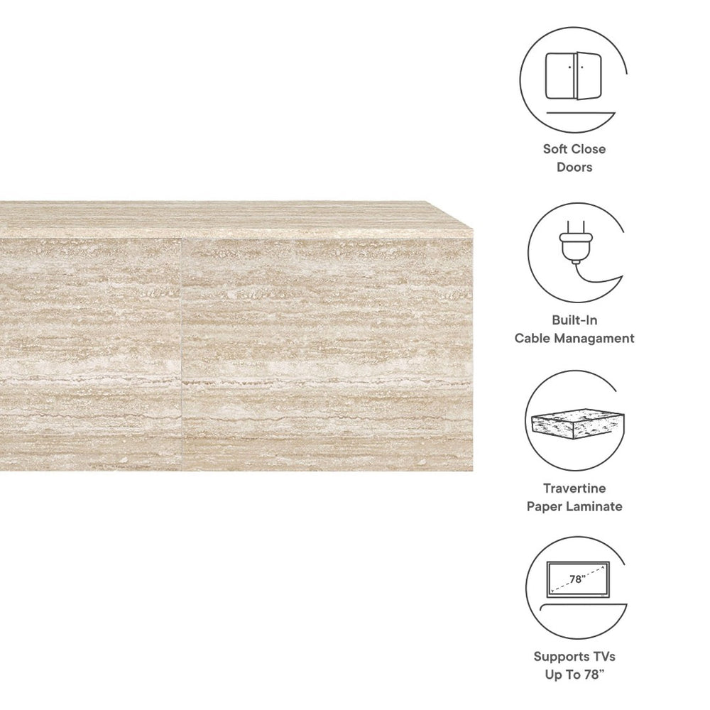 Modway Furniture Terra 71" Wall-Mounted TV Stand - Modern Floating Console with Travertine Finish & Storage Solutions EEI-7006-TRA