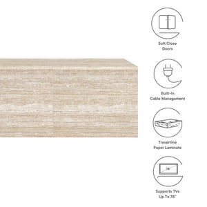 Modway Furniture Terra 71" Wall-Mounted TV Stand - Modern Floating Console with Travertine Finish & Storage Solutions EEI-7006-TRA