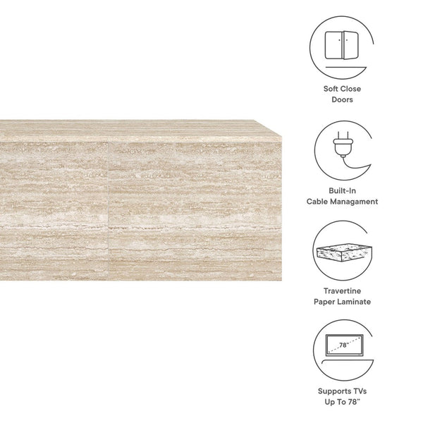 Modway Furniture Terra 71" Wall-Mounted TV Stand - Modern Floating Console with Travertine Finish & Storage Solutions EEI-7006-TRA