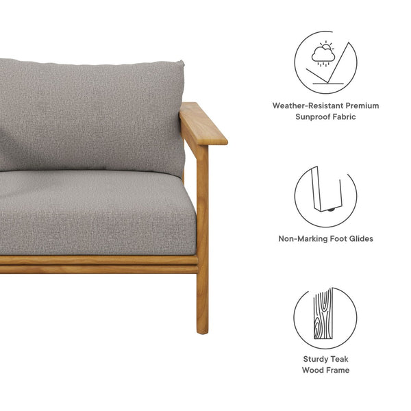 Modway Furniture Wren Outdoor Teak Wood Armchair - All-Weather Comfort with Plush Cushions for Stylish Patios & Decks Natural Driftwood EEI-7007-NAT-DRI