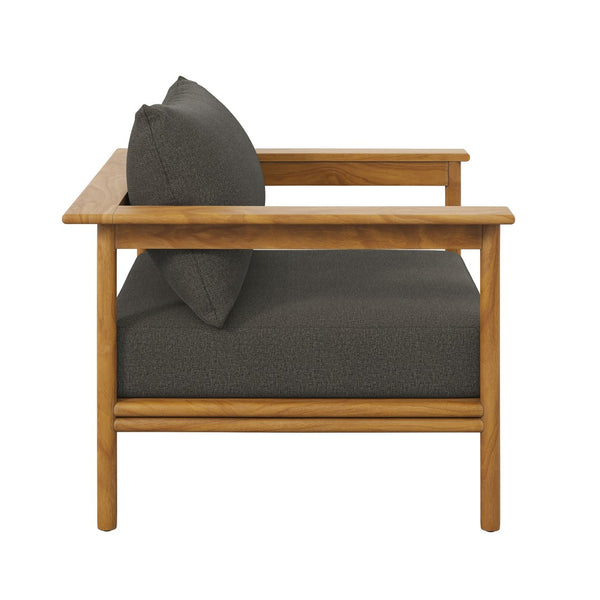 Modway Furniture Wren Outdoor Teak Wood Armchair - All-Weather Comfort with Plush Cushions for Stylish Patios & Decks Natural Flint Gray EEI-7007-NAT-FLI