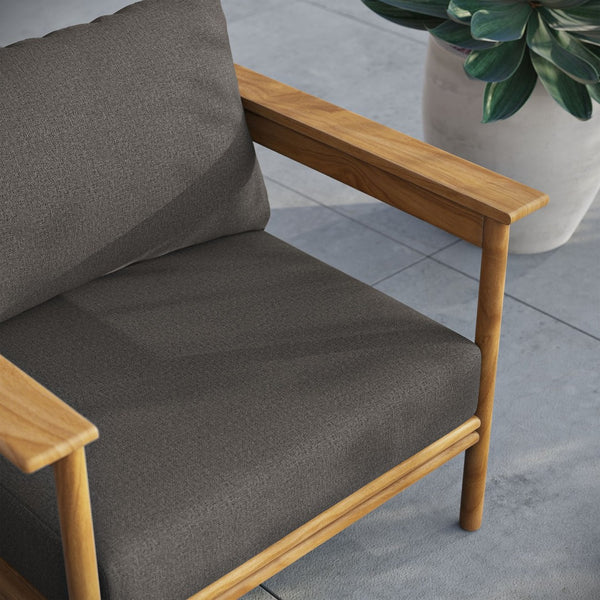 Modway Furniture Wren Outdoor Teak Wood Armchair - All-Weather Comfort with Plush Cushions for Stylish Patios & Decks Natural Flint Gray EEI-7007-NAT-FLI