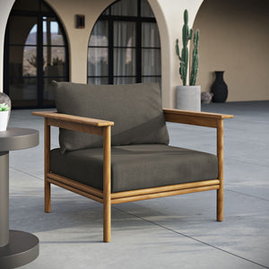 Modway Furniture Wren Outdoor Teak Wood Armchair - All-Weather Comfort with Plush Cushions for Stylish Patios & Decks Natural Flint Gray EEI-7007-NAT-FLI