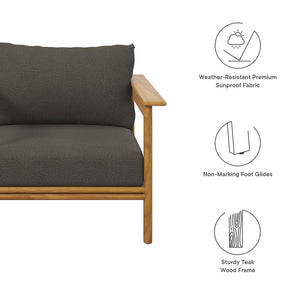 Modway Furniture Wren Outdoor Teak Wood Armchair - All-Weather Comfort with Plush Cushions for Stylish Patios & Decks Natural Flint Gray EEI-7007-NAT-FLI