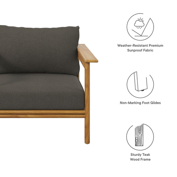 Modway Furniture Wren Outdoor Teak Wood Armchair - All-Weather Comfort with Plush Cushions for Stylish Patios & Decks Natural Flint Gray EEI-7007-NAT-FLI