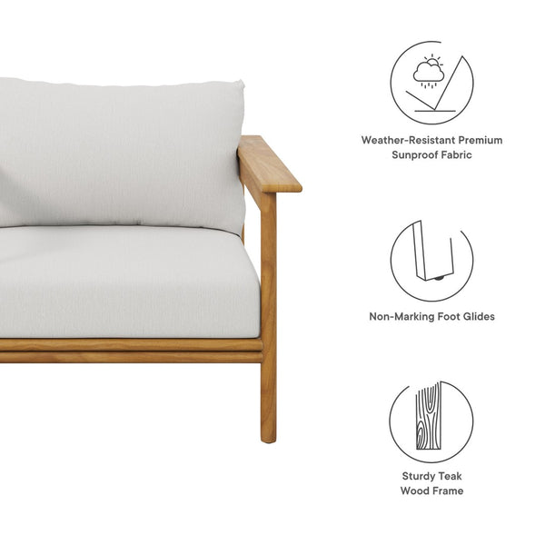 Modway Furniture Wren Outdoor Teak Wood Armchair - All-Weather Comfort with Plush Cushions for Stylish Patios & Decks Natural Sail EEI-7007-NAT-SAI