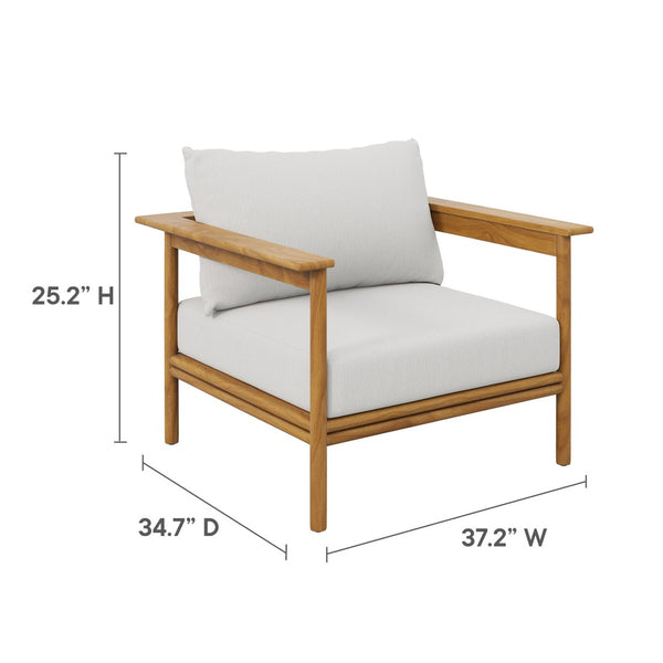 Modway Furniture Wren Outdoor Teak Wood Armchair - All-Weather Comfort with Plush Cushions for Stylish Patios & Decks Natural Sail EEI-7007-NAT-SAI