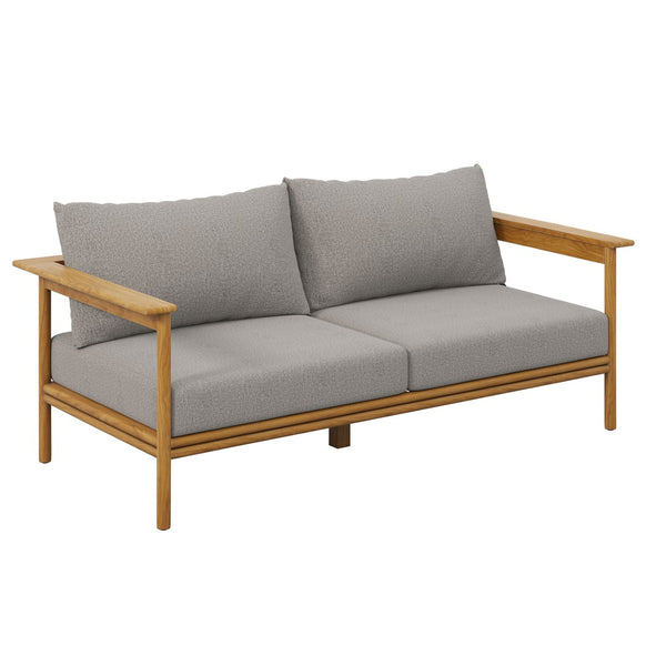 Modway Furniture Wren 2-Piece Teak Outdoor Sofa and Ottoman Set for Relaxed Patio Living - Durable Comfort & Style Natural Driftwood EEI-7066-NAT-DRI