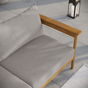 Modway Furniture Wren Outdoor Teak Patio Sofa - Timeless Design with Plush Cushions for Ultimate Comfort and Style Natural Driftwood EEI-7008-NAT-DRI