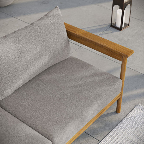 Modway Furniture Wren Outdoor Teak Patio Sofa - Timeless Design with Plush Cushions for Ultimate Comfort and Style Natural Driftwood EEI-7008-NAT-DRI