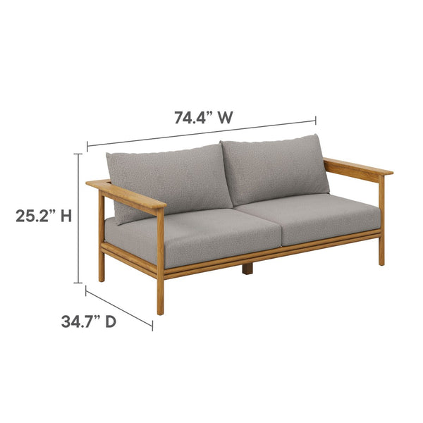 Modway Furniture Wren 2-Piece Teak Outdoor Sofa and Ottoman Set for Relaxed Patio Living - Durable Comfort & Style Natural Driftwood EEI-7066-NAT-DRI