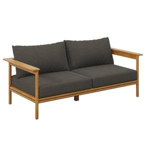 Modway Furniture Wren 2-Piece Teak Outdoor Sofa and Ottoman Set for Relaxed Patio Living - Durable Comfort & Style Natural Flint Gray EEI-7066-NAT-FLI