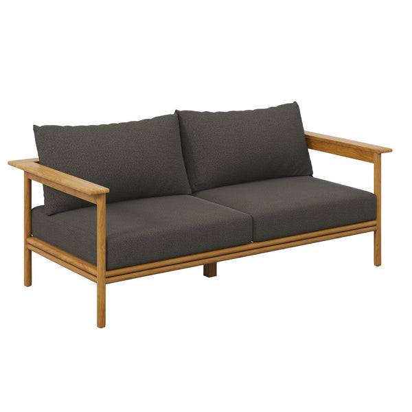 Modway Furniture Wren Outdoor Teak Patio Sofa - Timeless Design with Plush Cushions for Ultimate Comfort and Style Natural Flint Gray EEI-7008-NAT-FLI