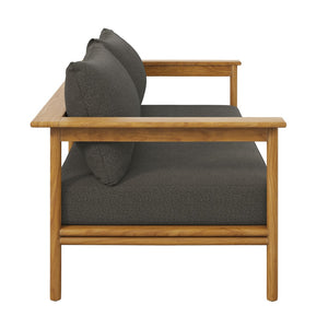 Modway Furniture Wren Outdoor Teak Patio Sofa - Timeless Design with Plush Cushions for Ultimate Comfort and Style Natural Flint Gray EEI-7008-NAT-FLI