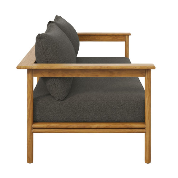 Modway Furniture Wren Outdoor Teak Patio Sofa - Timeless Design with Plush Cushions for Ultimate Comfort and Style Natural Flint Gray EEI-7008-NAT-FLI