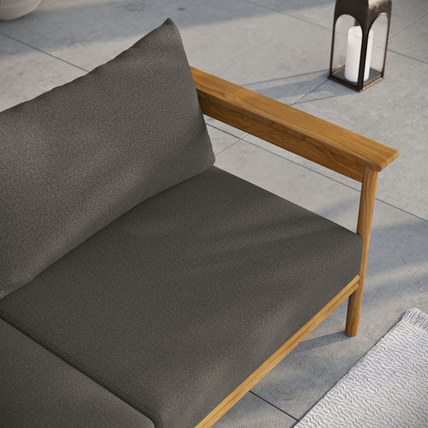 Modway Furniture Wren Outdoor Teak Patio Sofa - Timeless Design with Plush Cushions for Ultimate Comfort and Style Natural Flint Gray EEI-7008-NAT-FLI