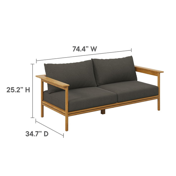 Modway Furniture Wren 2-Piece Teak Outdoor Sofa and Ottoman Set for Relaxed Patio Living - Durable Comfort & Style Natural Flint Gray EEI-7066-NAT-FLI