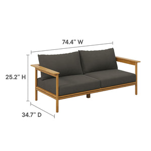 Modway Furniture Wren Outdoor Teak Patio Sofa - Timeless Design with Plush Cushions for Ultimate Comfort and Style Natural Flint Gray EEI-7008-NAT-FLI