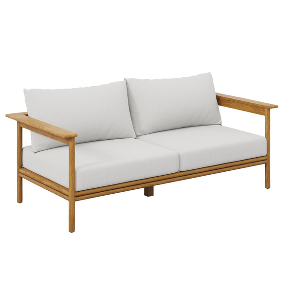 Modway Furniture Wren 2-Piece Teak Outdoor Sofa and Ottoman Set for Relaxed Patio Living - Durable Comfort & Style Natural Sail EEI-7066-NAT-SAI