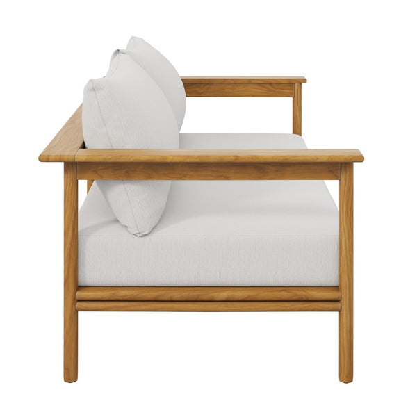 Modway Furniture Wren Outdoor Teak Patio Sofa - Timeless Design with Plush Cushions for Ultimate Comfort and Style Natural Sail EEI-7008-NAT-SAI