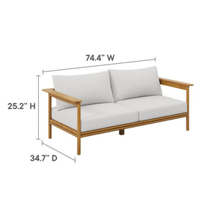 Modway Furniture Wren 2-Piece Teak Outdoor Sofa and Ottoman Set for Relaxed Patio Living - Durable Comfort & Style Natural Sail EEI-7066-NAT-SAI