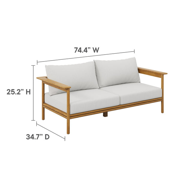 Modway Furniture Wren Outdoor Teak Patio Sofa - Timeless Design with Plush Cushions for Ultimate Comfort and Style Natural Sail EEI-7008-NAT-SAI