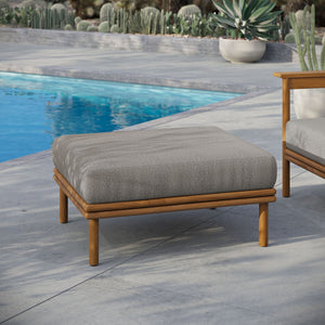 Modway Furniture Wren Outdoor Teak Wood Ottoman - Stylish, Durable Comfort for Versatile Patio Living Spaces Natural Driftwood EEI-7009-NAT-DRI
