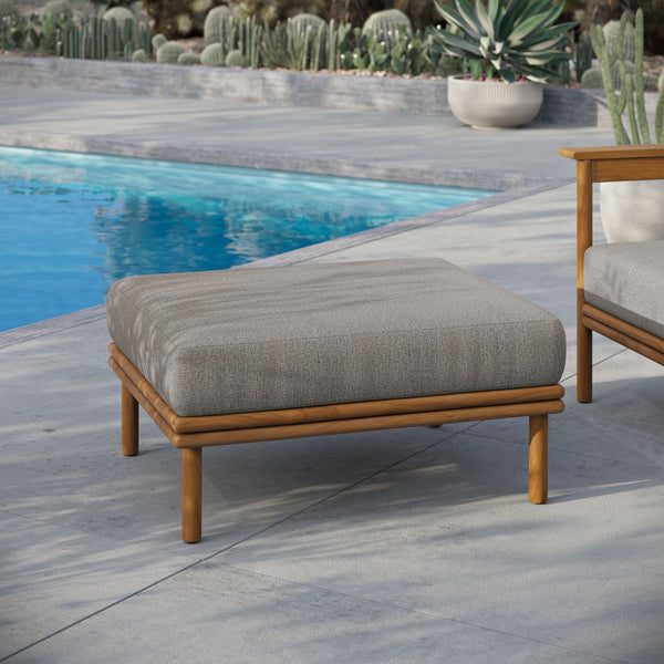 Modway Furniture Wren Outdoor Teak Wood Ottoman - Stylish, Durable Comfort for Versatile Patio Living Spaces Natural Driftwood EEI-7009-NAT-DRI